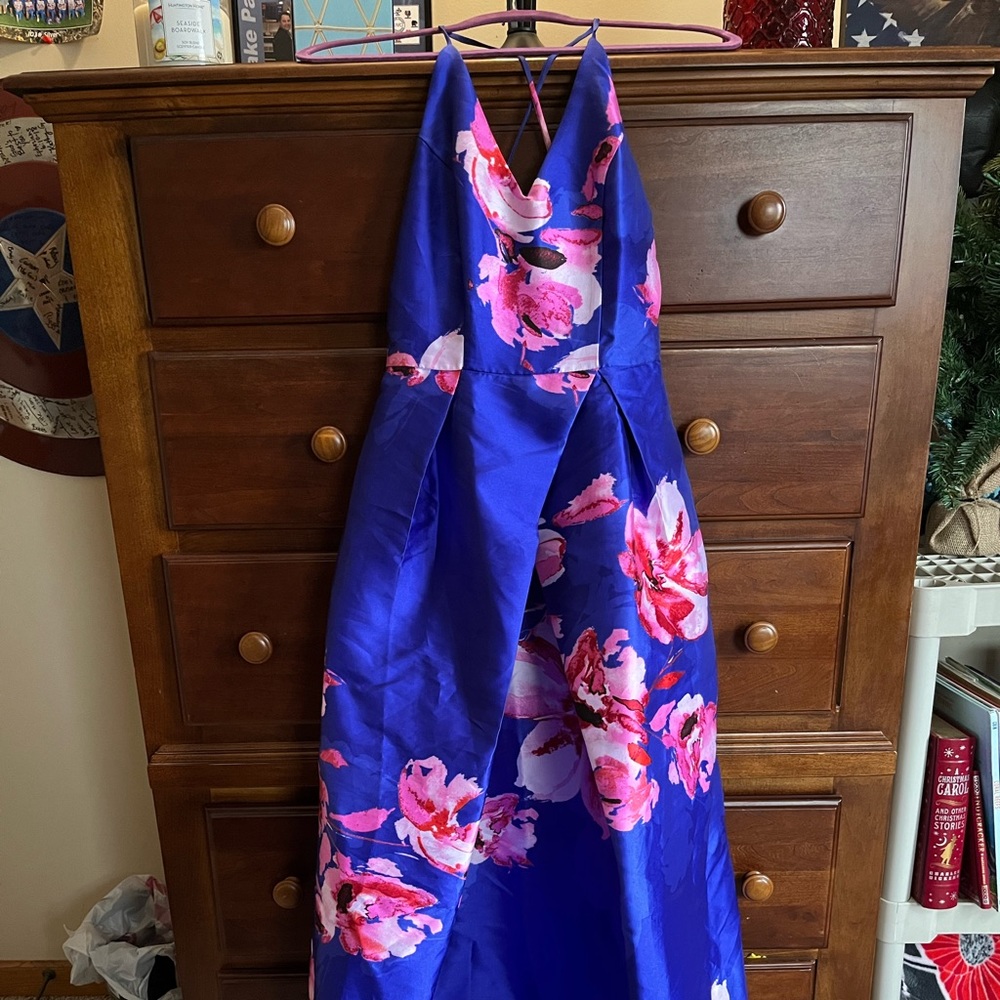 By & By Blue Pink Floral Prom Formal Dress with Pockets size 3